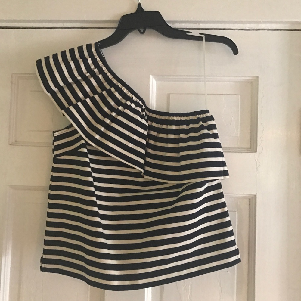 J. Crew one shoulder stripe ruffle top